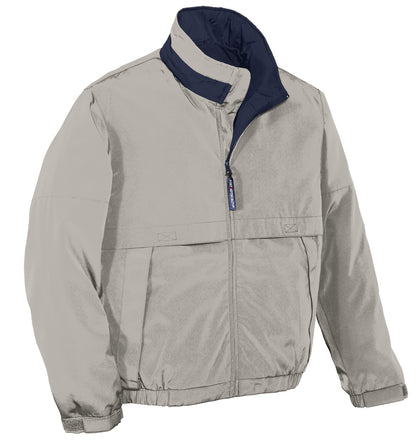 Front View of Stone/Dark Nvy Port Authority Legacy Jacket. J764 plain