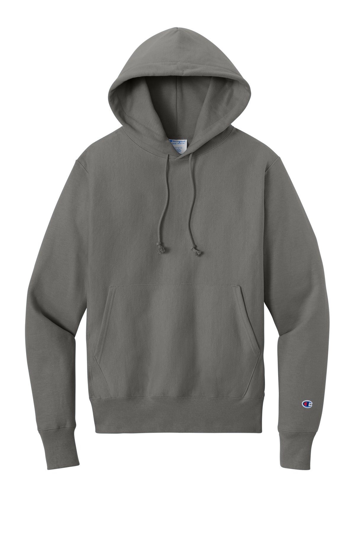 Front View of StoneGray Champion Reverse Weave Hooded Sweatshirt S101