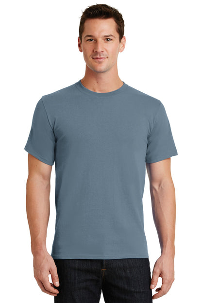 Front View of Stonewash Blue Port & Co Essential Tee. PC61 plain
