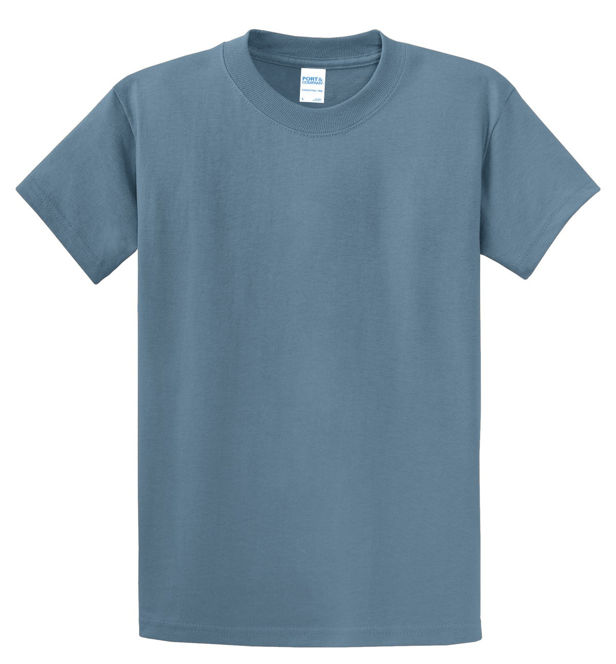 Front View of Stonewash Blue Port & Co Essential Tee. PC61 plain