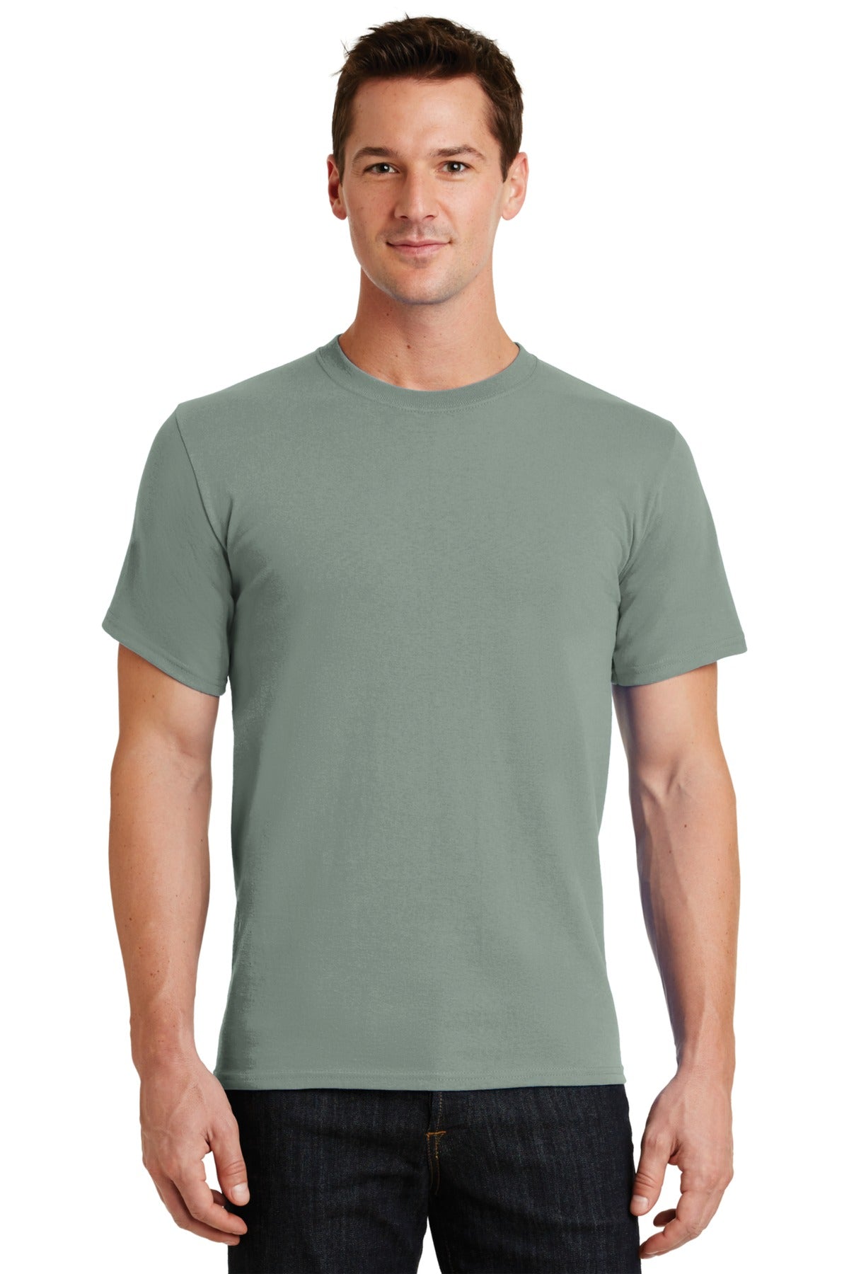 Front View of Stonewash Gree Port & Co Essential Tee. PC61 plain