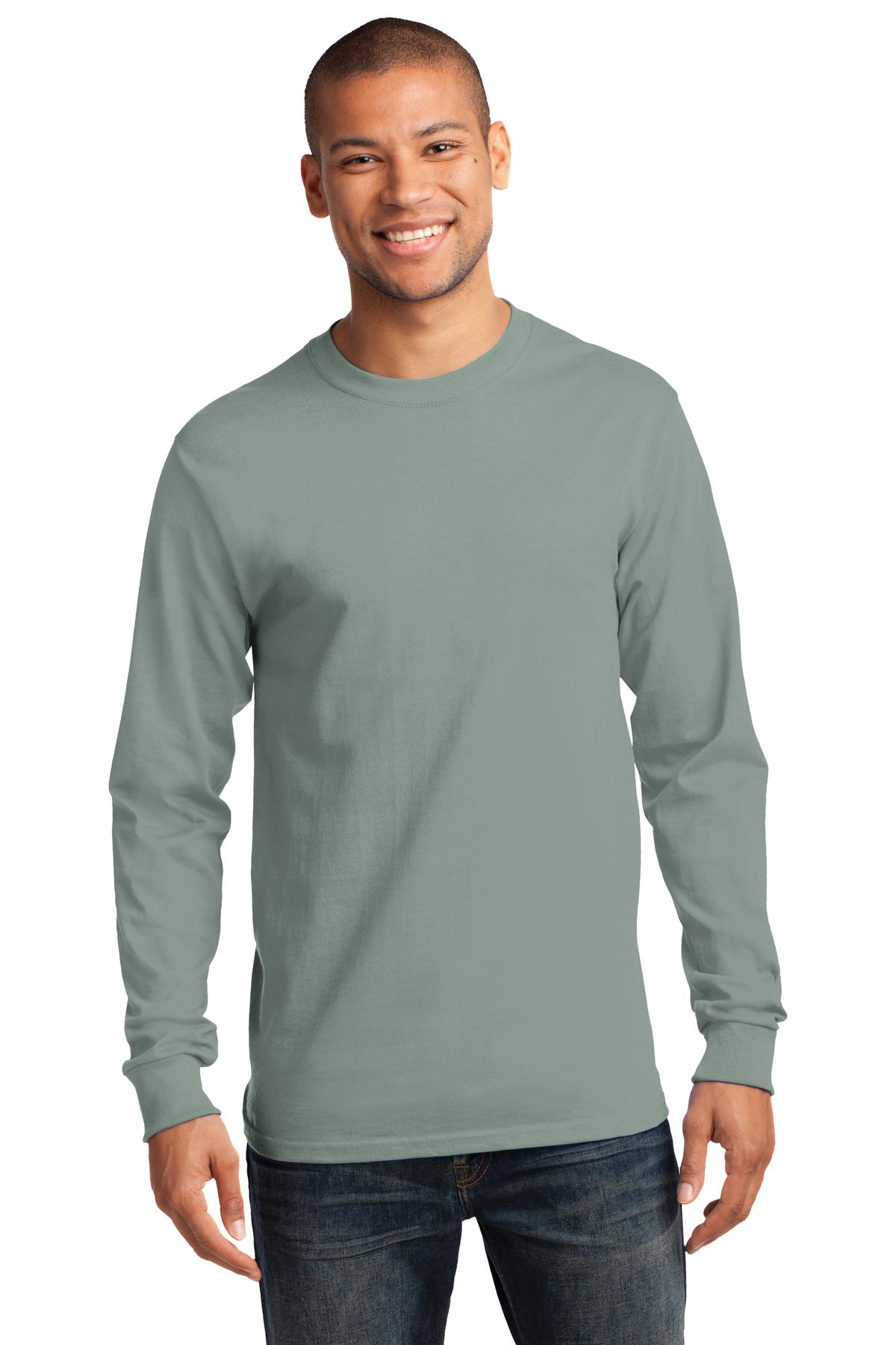 Front View of Stonewash Gree Port & Co Long Sleeve Essential Tee. PC61LS plain