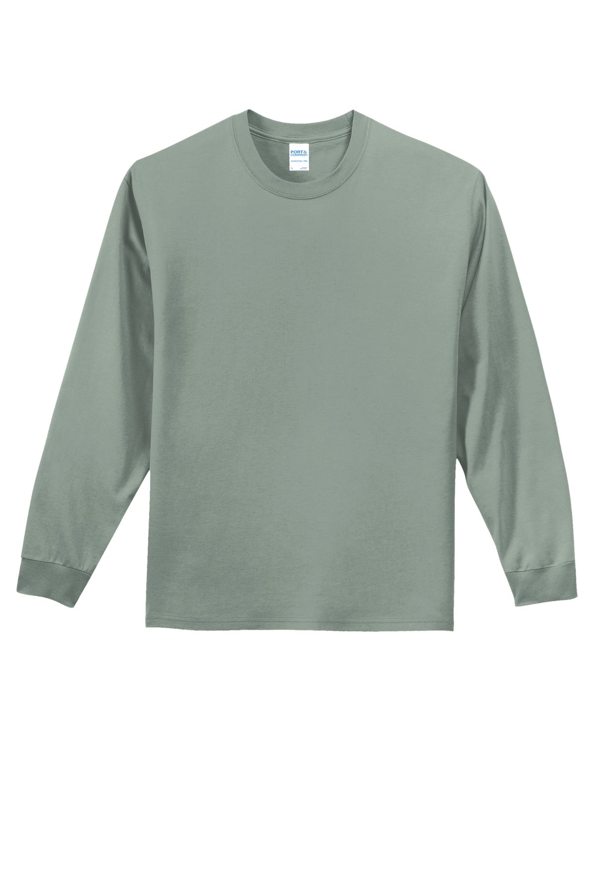 Front View of Stonewash Gree Port & Co Long Sleeve Essential Tee. PC61LS plain