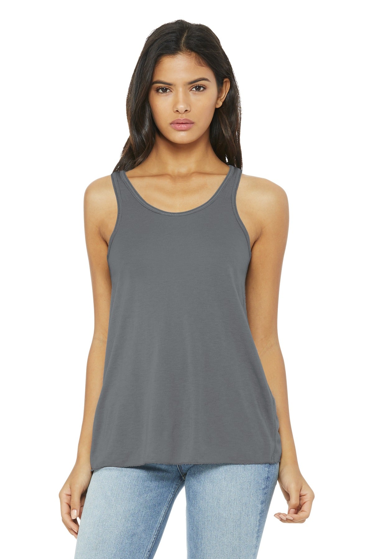 Front View of Storm BELLA+CANVAS Women's Flowy Racerback Tank. BC8800 plain