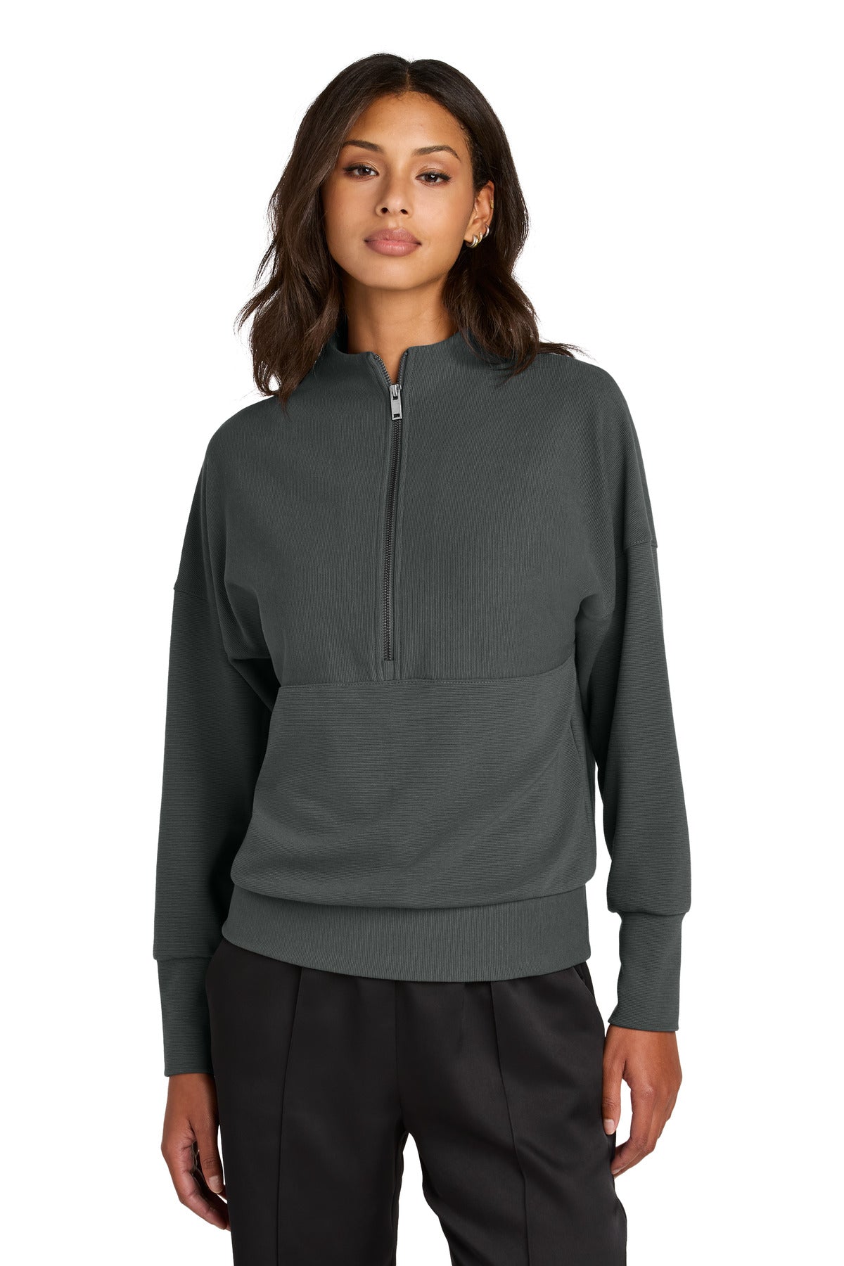Front View of StormGrey Mercer+Mettle Women's Linear Texture 1/4-Zip MM3041 plain