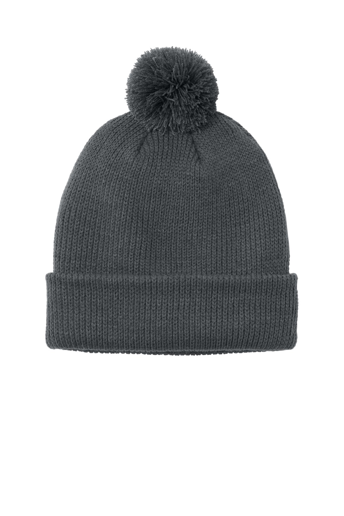 Front View of StormGrey Port Authority Cozy Pom Beanie C978 plain