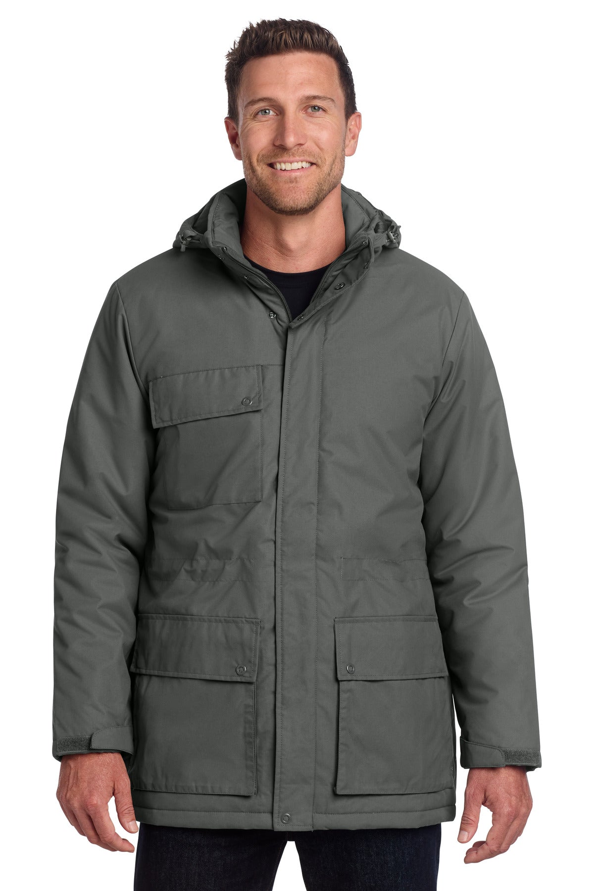 Front View of StormGrey Port Authority Excursion Parka J599 plain