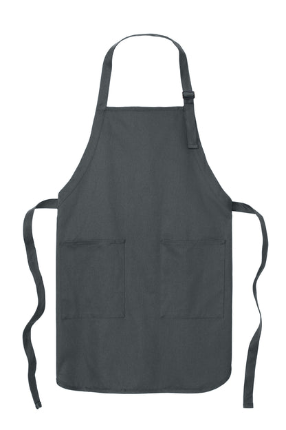 Front View of StormGrey Port Authority Full-Length Apron with Pockets. A500 plain