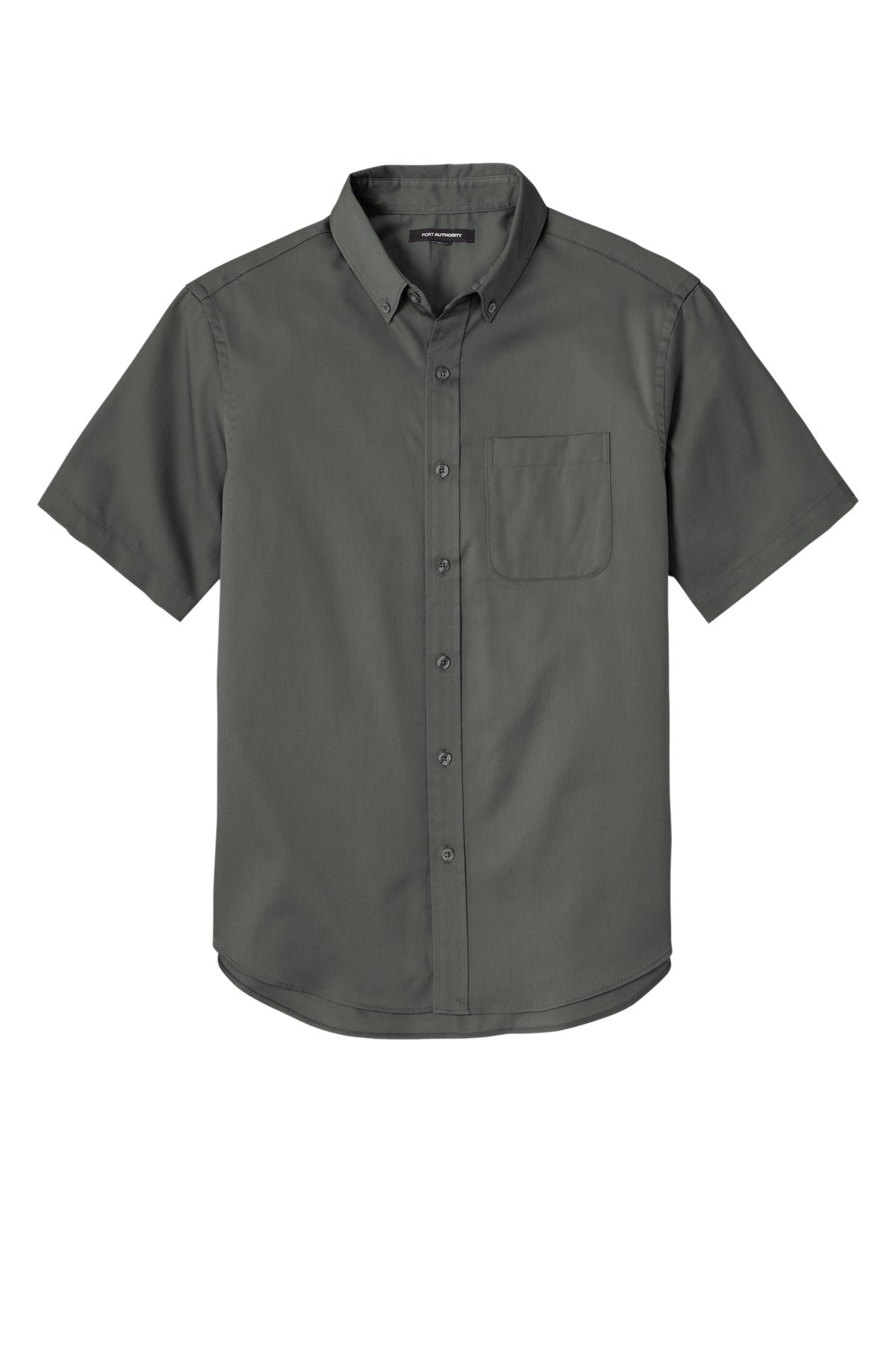 Front View of StormGrey Port Authority Short Sleeve SuperPro React Twill Shirt. W809 plain