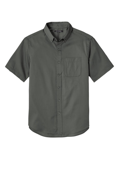 Front View of StormGrey Port Authority Short Sleeve SuperPro React Twill Shirt. W809 plain