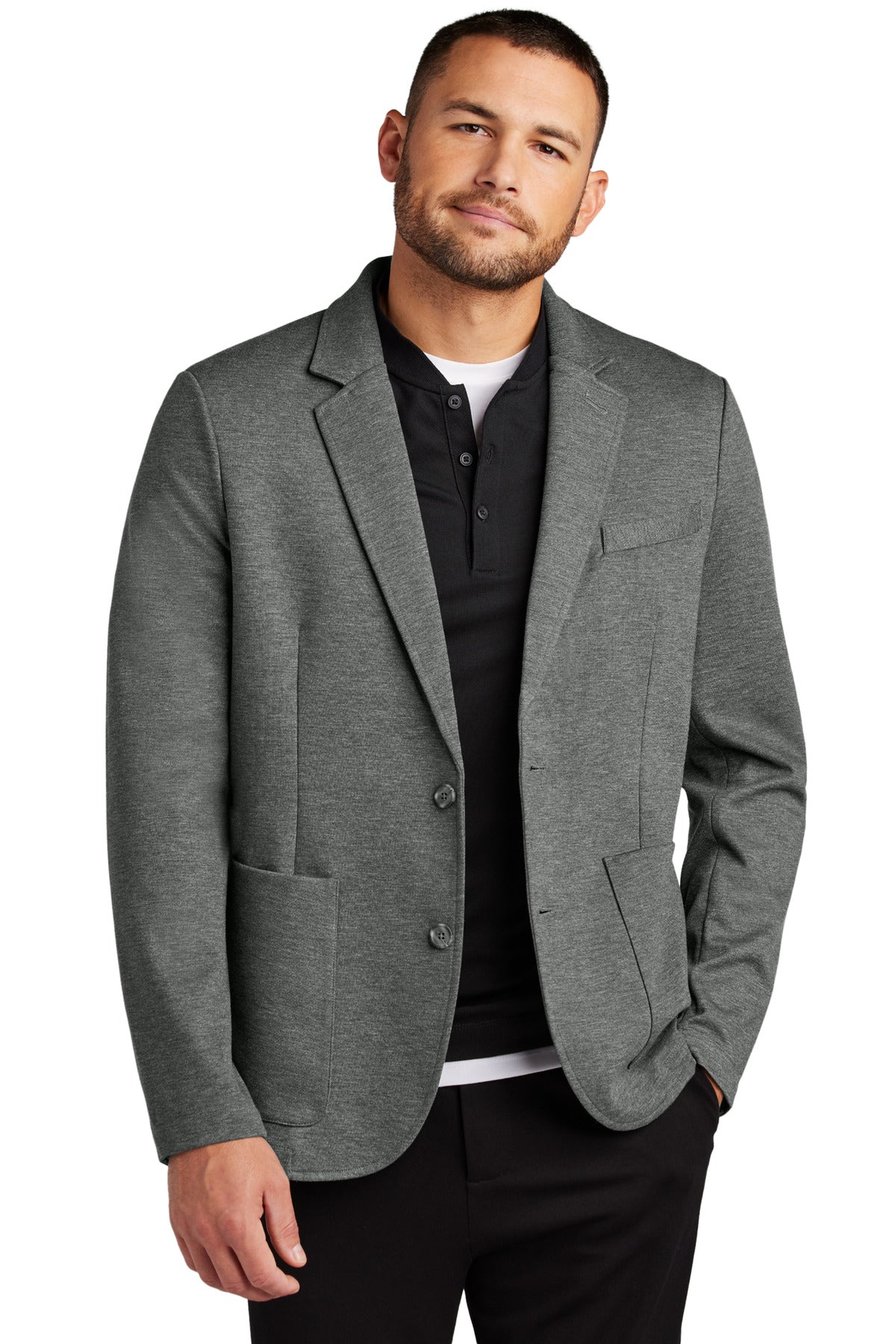 Front View of StrmGryHtr Mercer+Mettle Relaxed Knit Blazer MM3030 plain