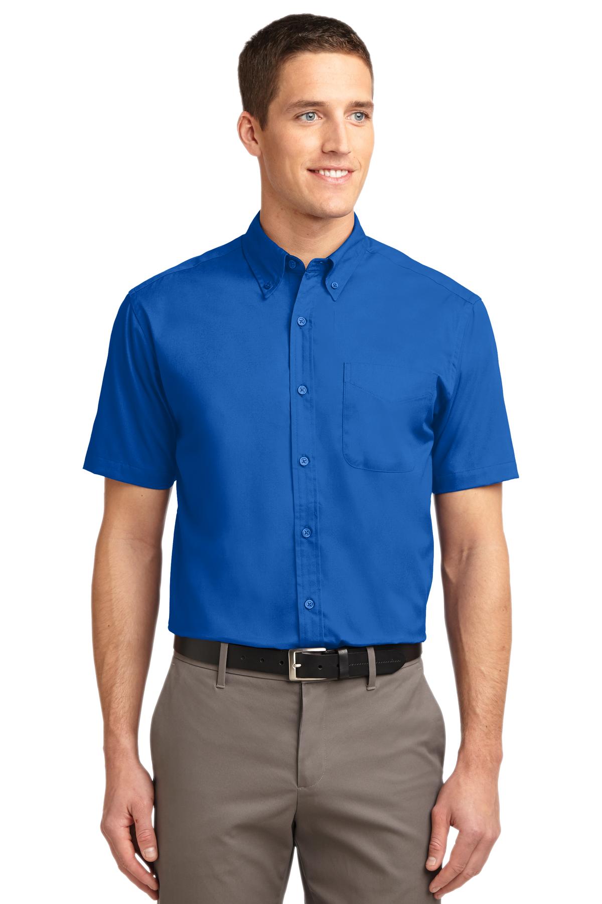 Front View of Strong Blue Port Authority Short Sleeve Easy Care Shirt. S508 plain