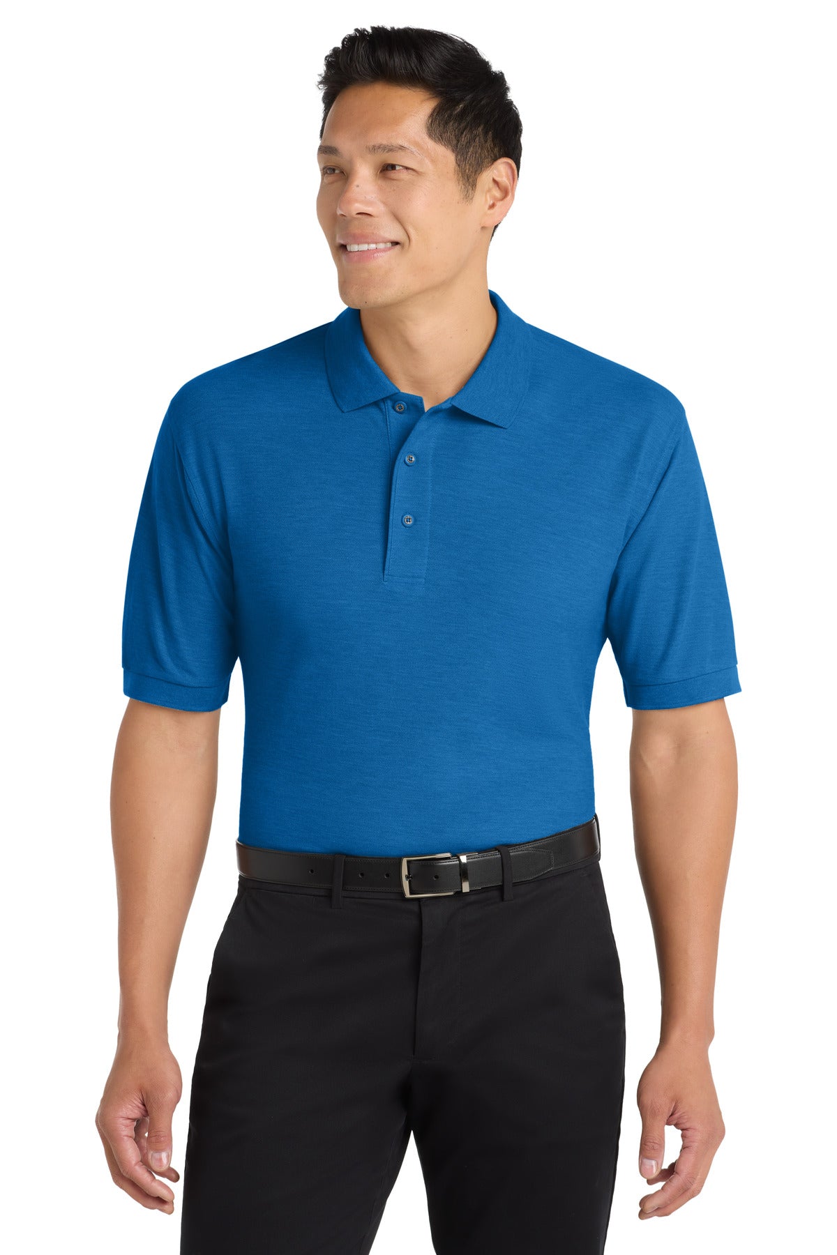 Front View of Strong Blue Port Authority Silk Touch Polo K500 plain