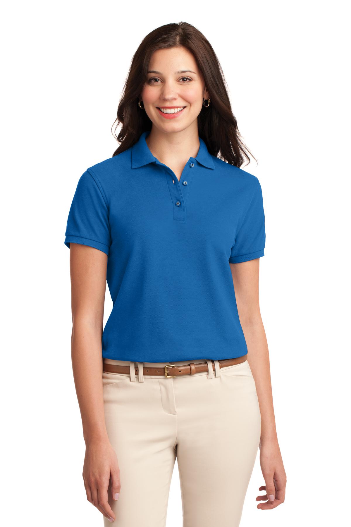 Front View of Strong Blue Port Authority Women's Silk Touch Polo. L500 plain