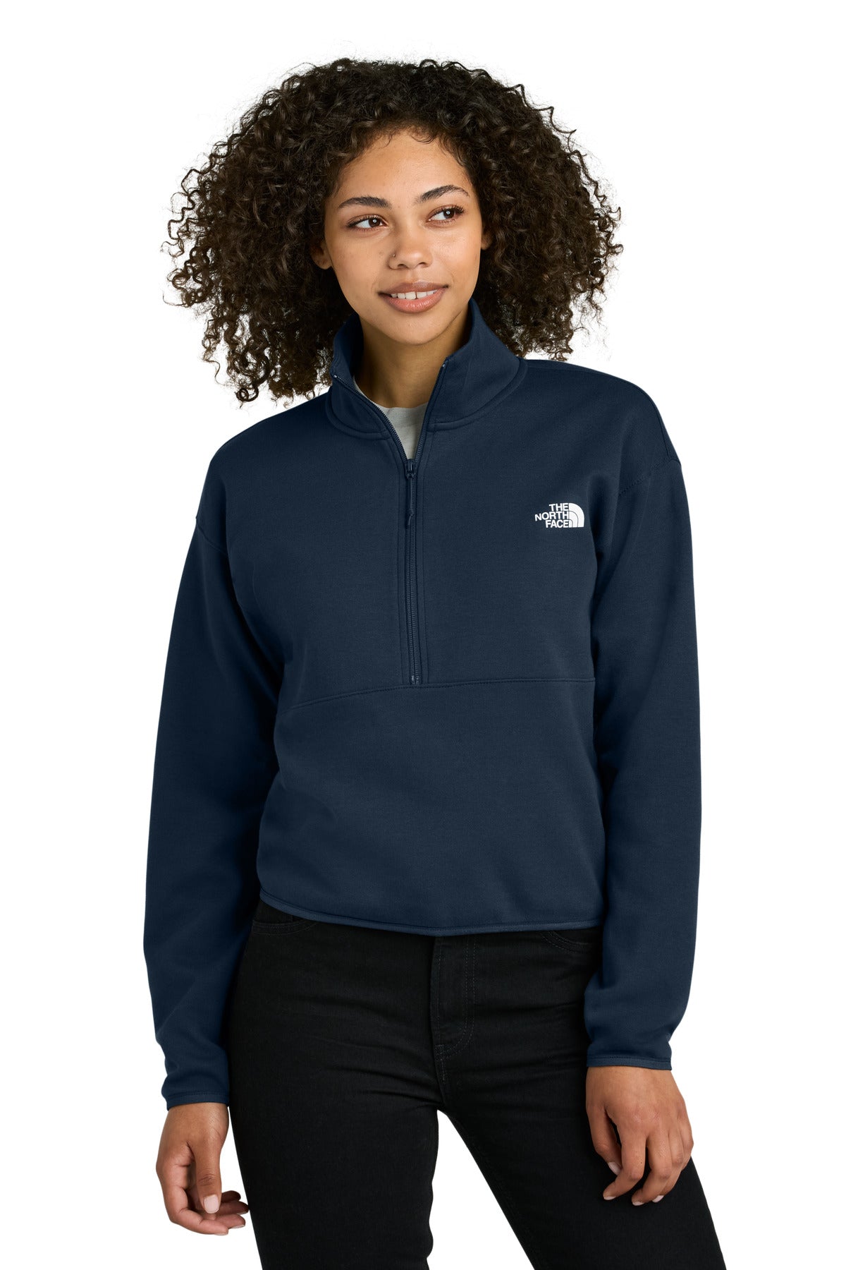 Front View of SummitNavy The North Face Women's Double-Knit 1/2-Zip Fleece NF0A8C5H plain