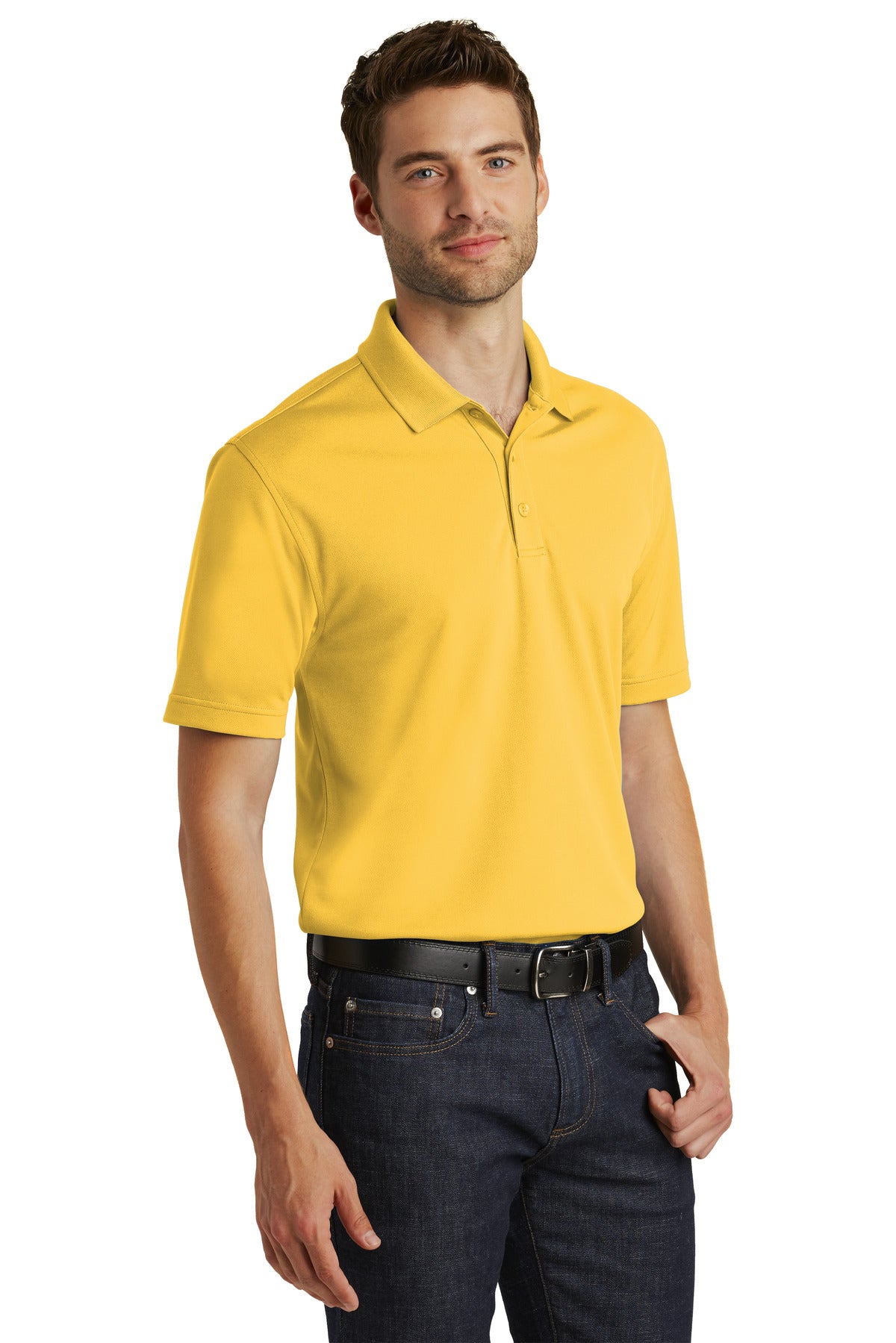 Front View of Sunburst Yllw Port Authority Dry Zone UV Micro-Mesh Polo. K110 plain