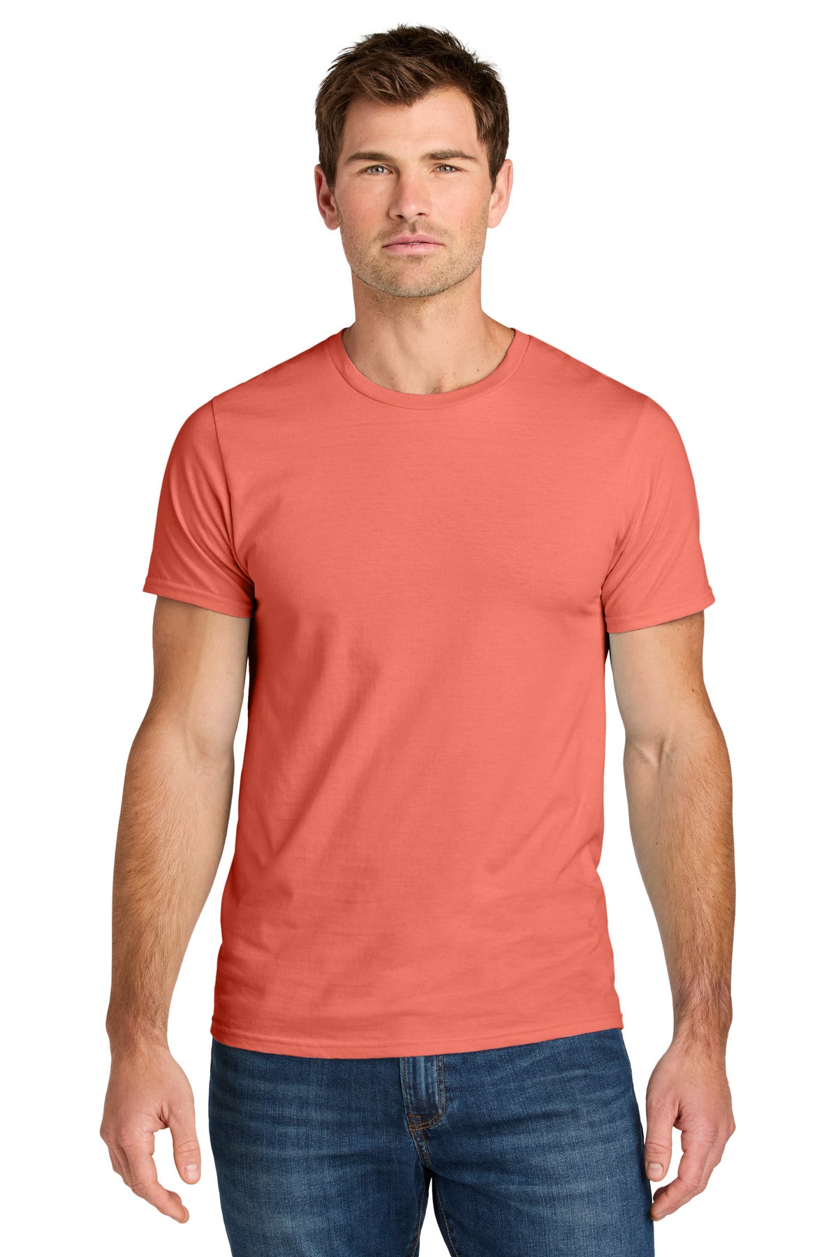 Front View of SunsetCorl Jerzees Ultimate Unisex Ring Spun T-Shirt IC46M plain