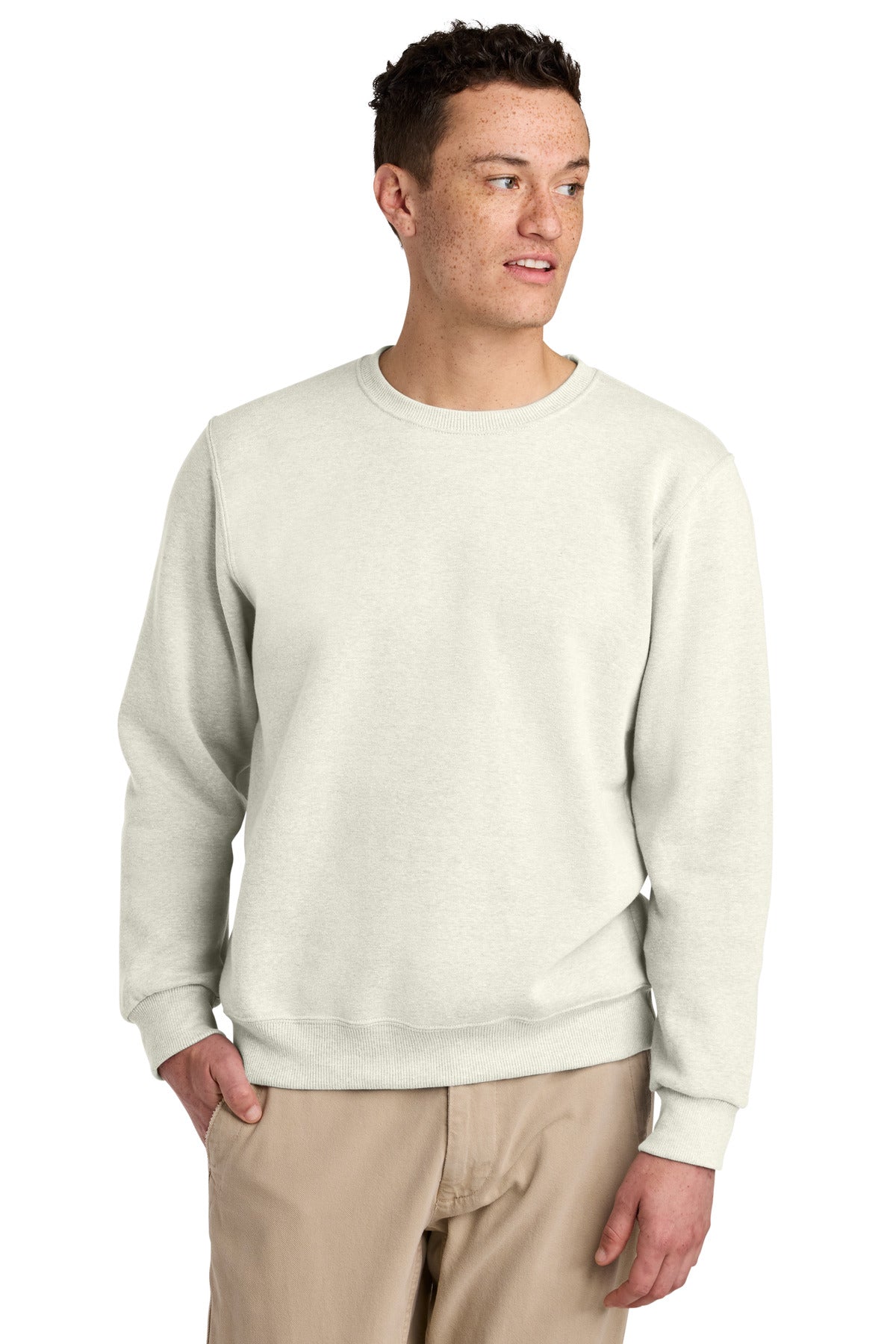 Front View of SwtCrmHthr Jerzees Eco Premium Blend Crewneck Sweatshirt 701M plain