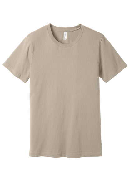 Front View of Tan BELLA+CANVAS Unisex Jersey Short Sleeve Tee. BC3001 plain