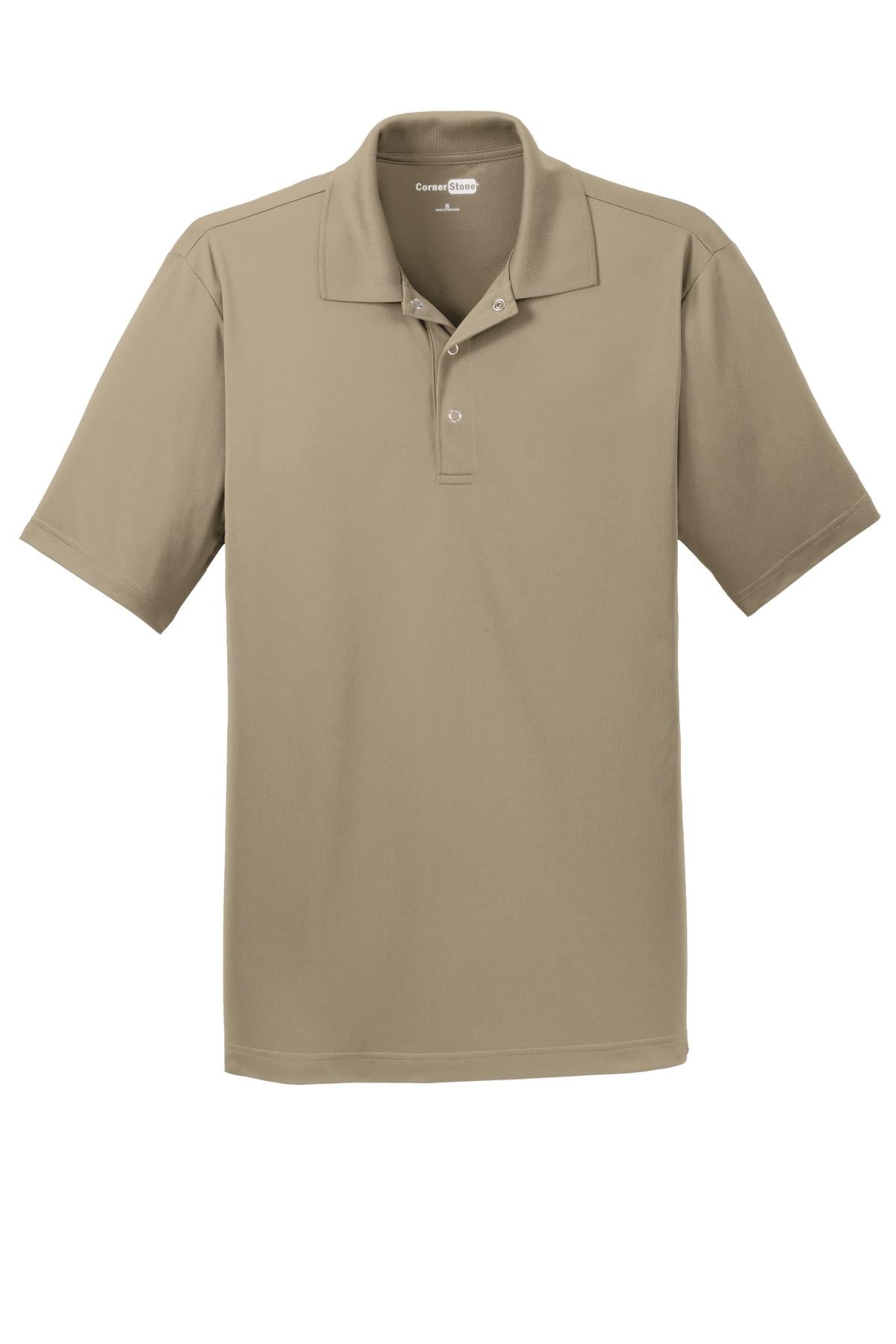 Front View of Tan CornerStone Micropique Gripper Polo. CS421 plain