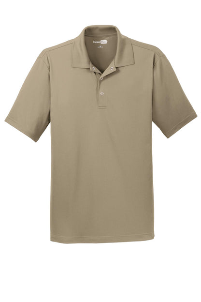 Front View of Tan CornerStone Micropique Gripper Polo. CS421 plain