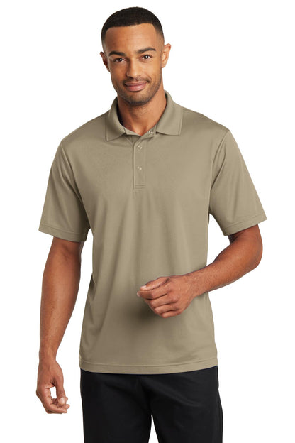Front View of Tan CornerStone Micropique Gripper Polo. CS421 plain