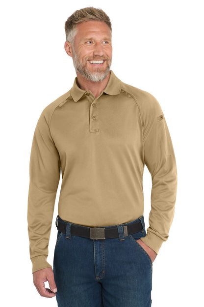 Front View of Tan CornerStone - Select Long Sleeve Snag-Proof Tactical Polo. CS410LS plain