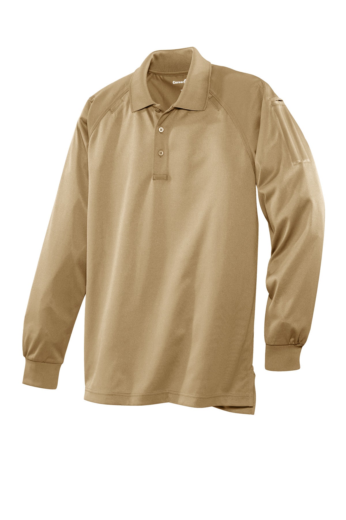Front View of Tan CornerStone - Select Long Sleeve Snag-Proof Tactical Polo. CS410LS plain