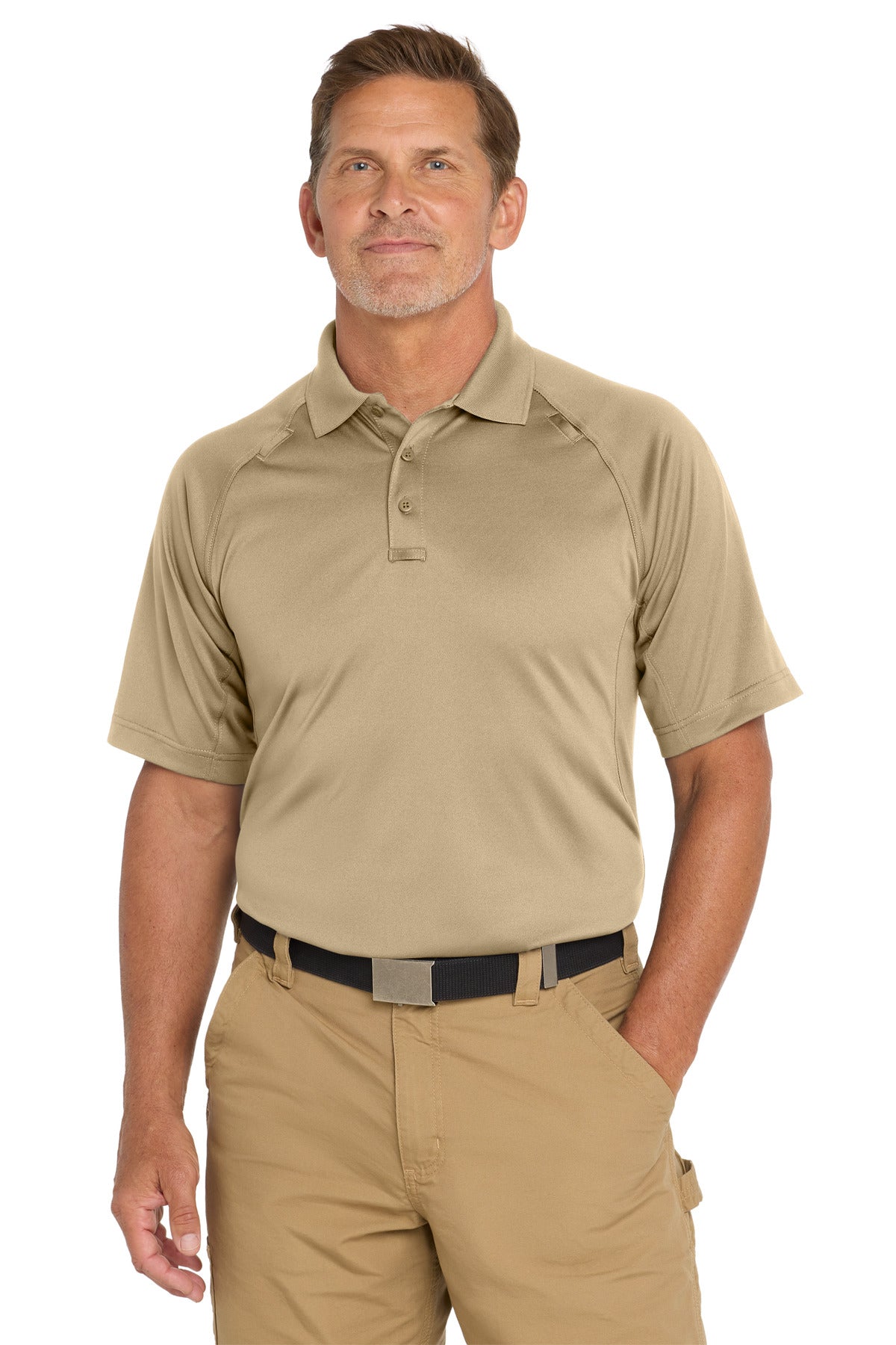 Front View of Tan CornerStone - Select Snag-Proof Tactical Polo. CS410 plain
