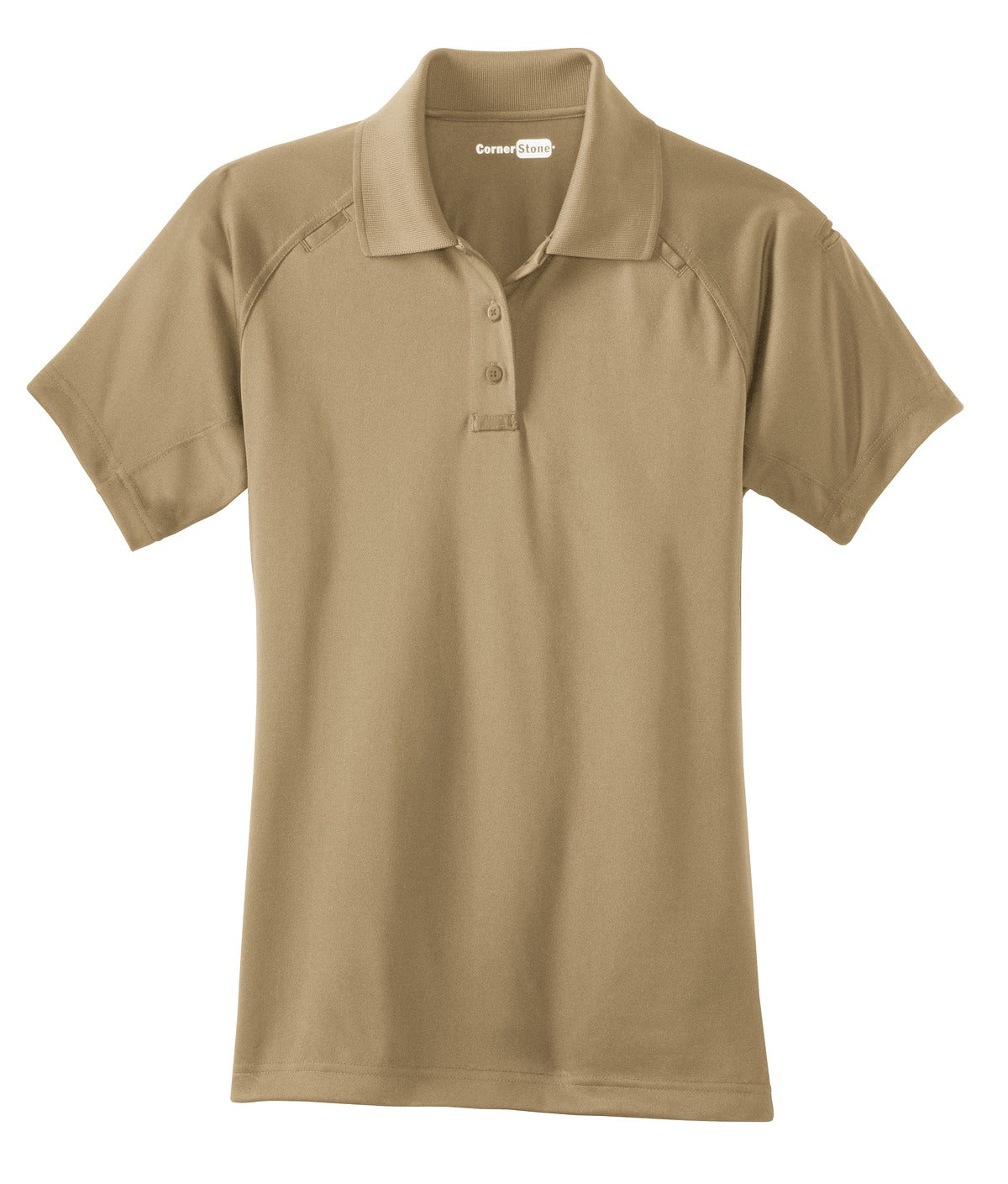 Front View of Tan CornerStone Women's Select Snag-Proof Tactical Polo. CS411 plain