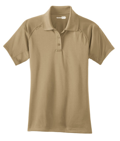 Front View of Tan CornerStone Women's Select Snag-Proof Tactical Polo. CS411 plain