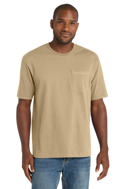 Front View of Tan CornerStone Workwear Pocket Tee CS430 plain