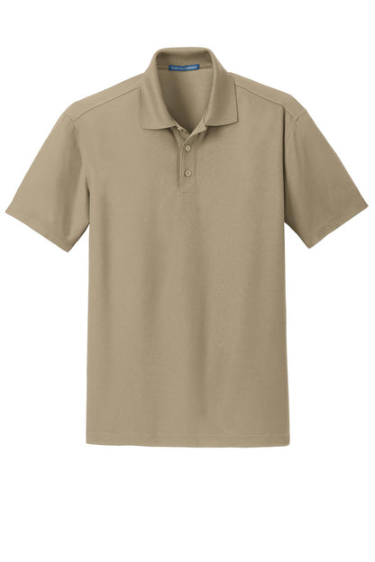 Front View of Tan Port Authority Dry Zone Grid Polo. K572 plain