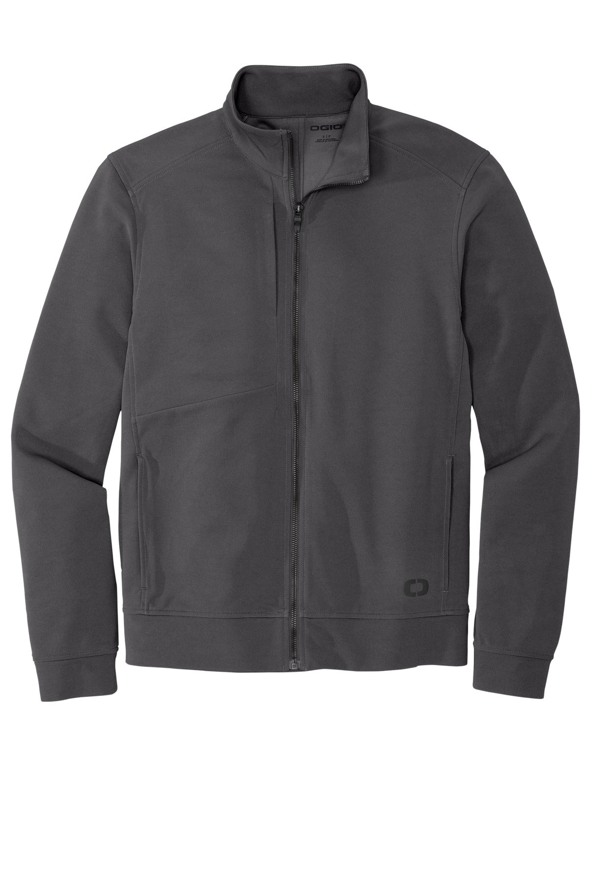 Front View of Tarmac Grey OGIO Hinge Full-Zip. OG820 plain