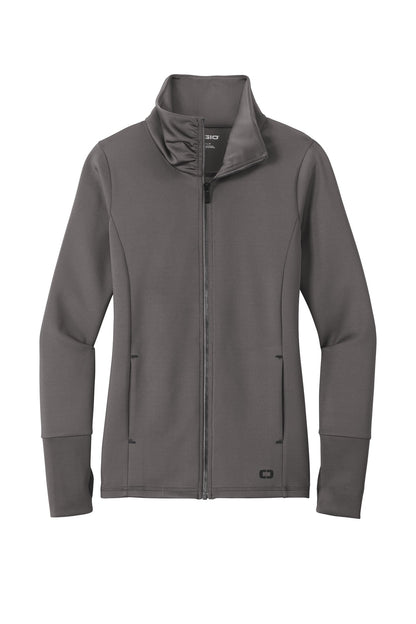 Front View of Tarmac Grey OGIO Women's Modern Performance Full-Zip. LOE703 plain