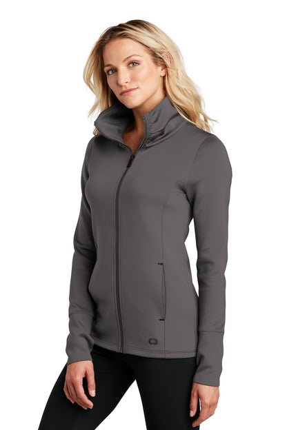 Front View of Tarmac Grey OGIO Women's Modern Performance Full-Zip. LOE703 plain
