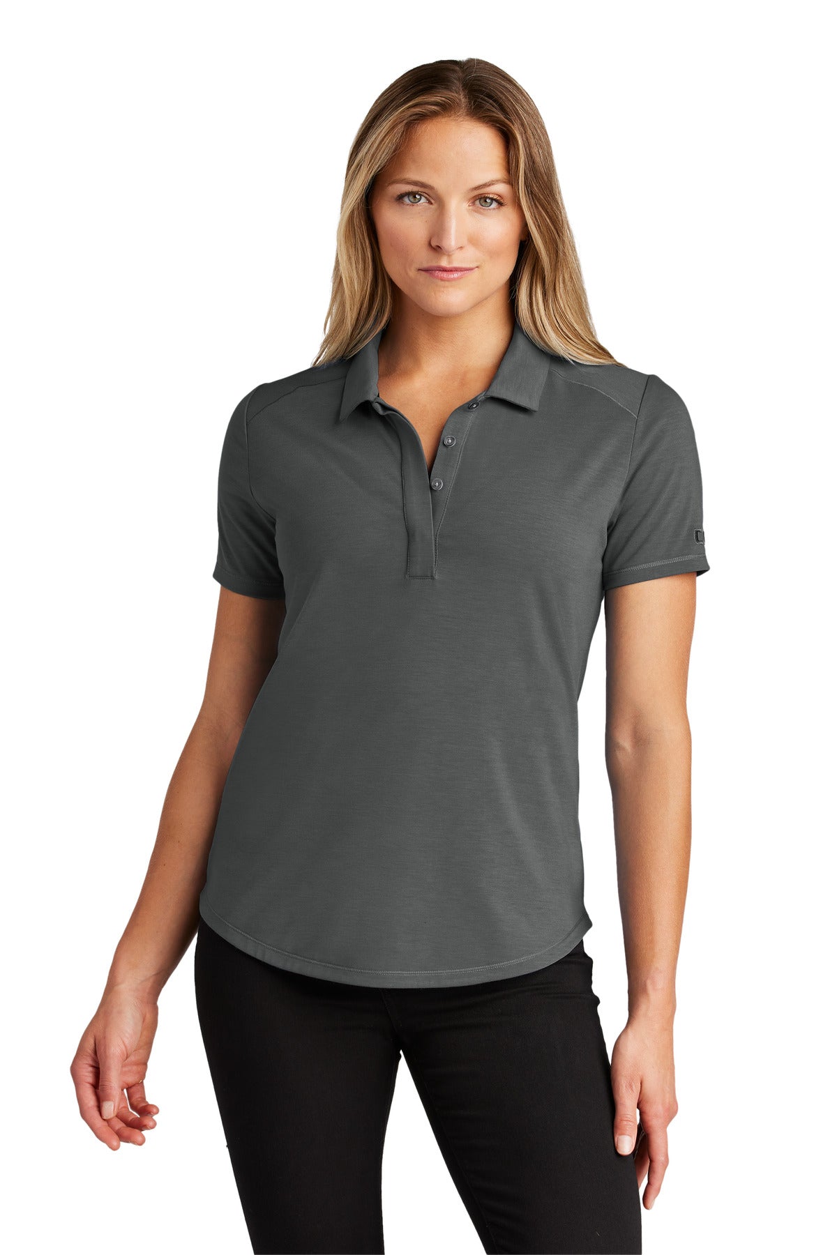 Front View of TarmacGrey OGIO Women's Motion Polo LOG152 plain