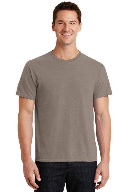 Front View of Taupe Port & Co Beach Wash Garment-Dyed Tee. PC099 plain