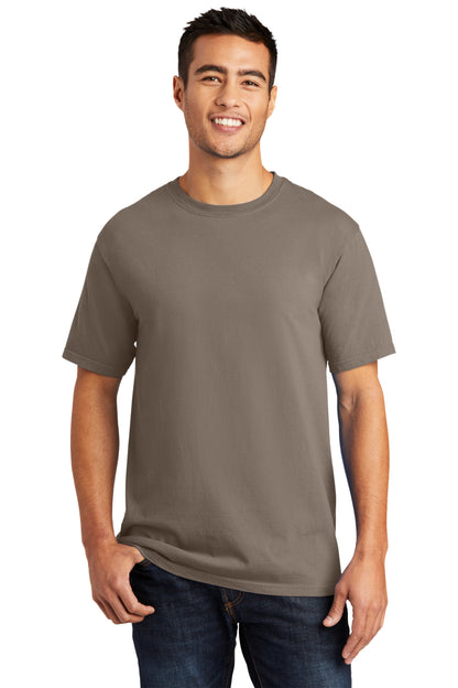 Front View of Taupe Port & Co Beach Wash Garment-Dyed Tee. PC099 plain