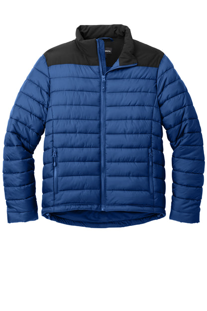 Front View of TBlu/DpBlk Port Authority Horizon Puffy Jacket J364 plain