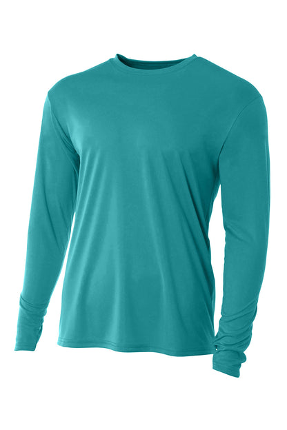 Front View of Teal A4 Cooling Performance Long Sleeve Tee A4N3165 plain
