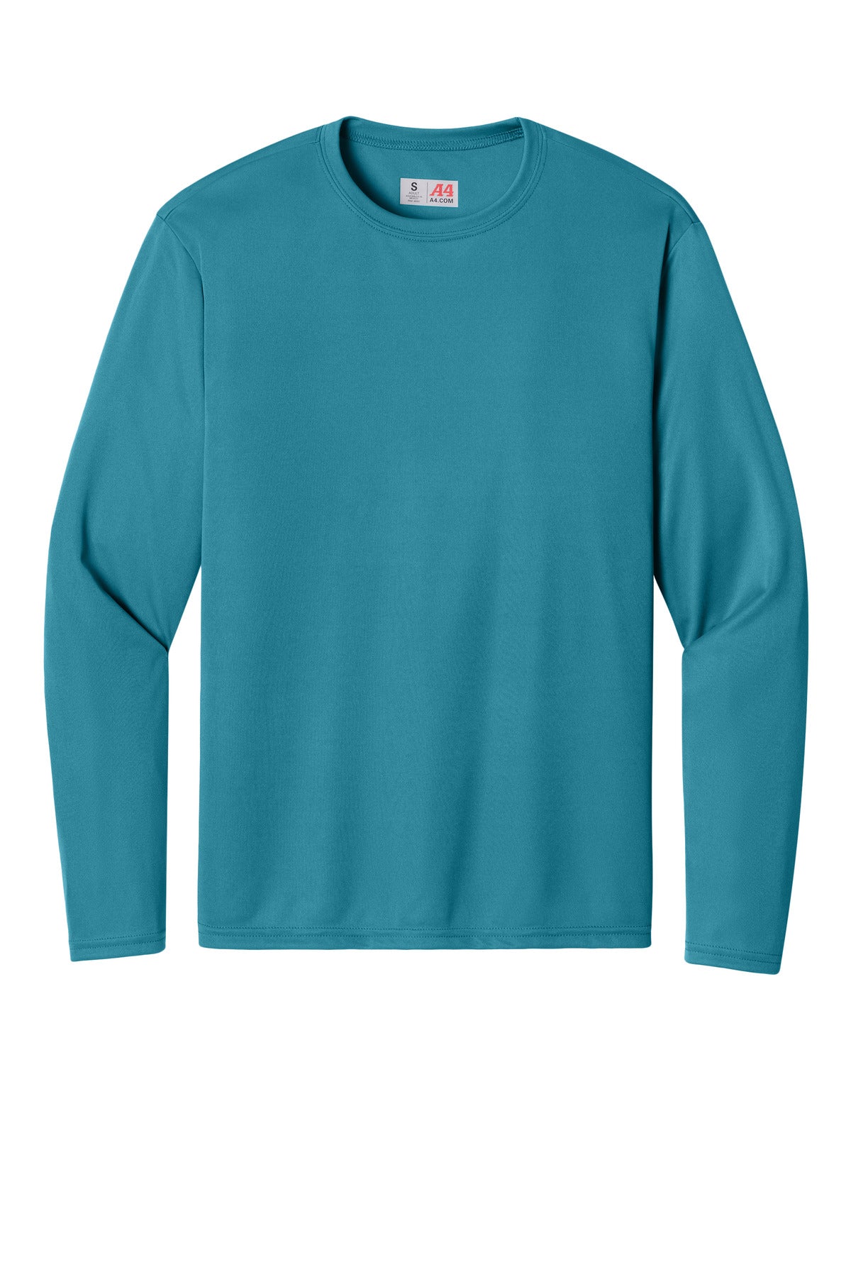 Front View of Teal A4 Cooling Performance Long Sleeve Tee A4N3165 plain
