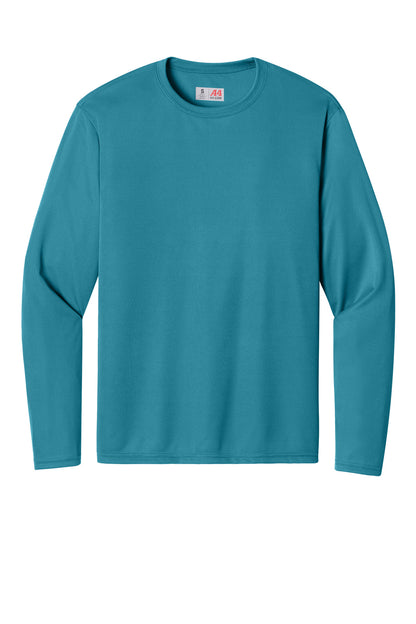 Front View of Teal A4 Cooling Performance Long Sleeve Tee A4N3165 plain