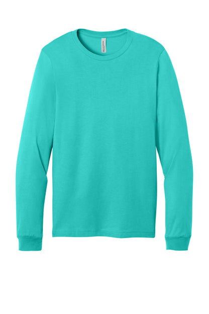 Front View of Teal BELLA+CANVAS Unisex Jersey Long Sleeve Tee. BC3501 plain