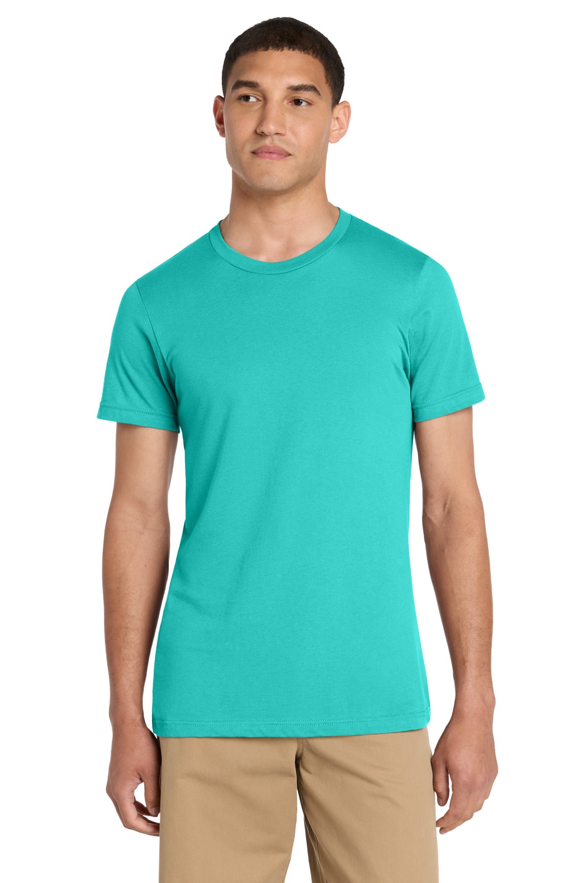Front View of Teal BELLA+CANVAS Unisex Jersey Short Sleeve Tee. BC3001 plain