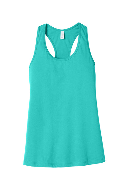 Front View of Teal BELLA+CANVAS Women's Jersey Racerback Tank. BC6008 plain