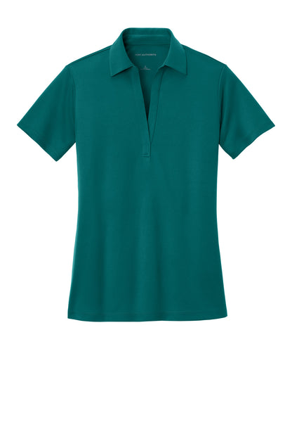 Front View of Teal Green Port Authority Women's Silk Touch Performance Polo. L540 plain