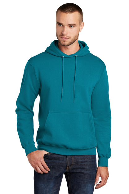 Front View of Teal Port & Co Core Fleece Pullover Hooded Sweatshirt. PC78H plain