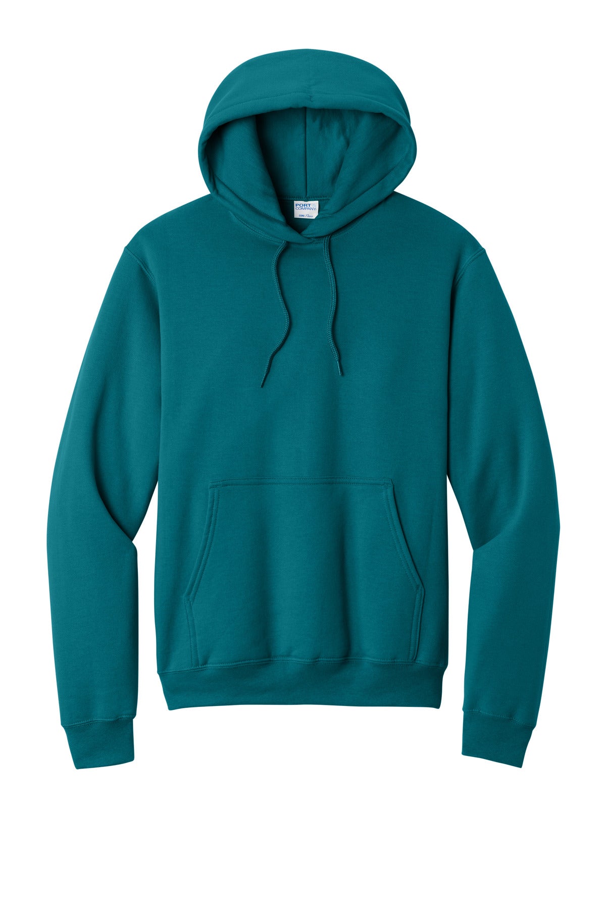 Front View of Teal Port & Co Core Fleece Pullover Hooded Sweatshirt. PC78H plain