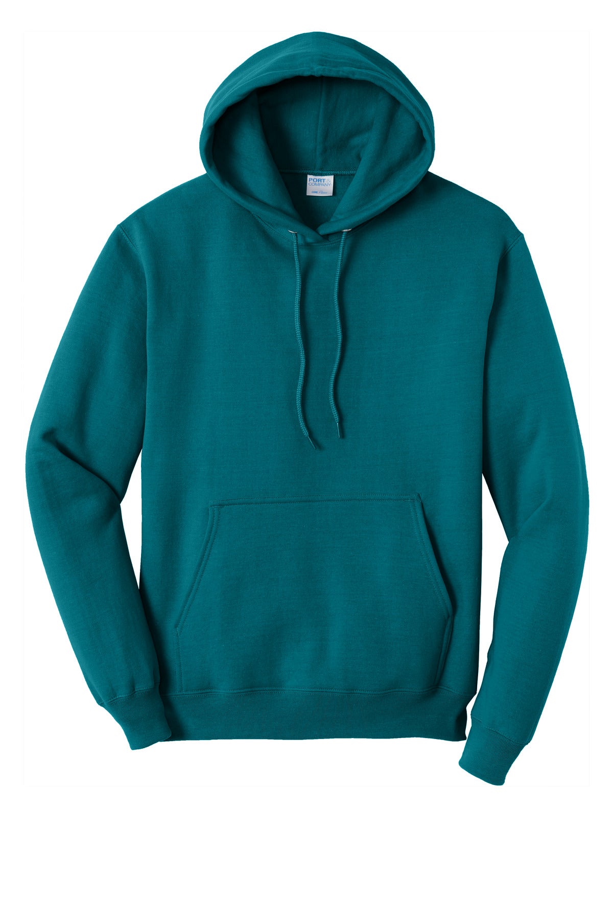 Front View of Teal Port & Co Core Fleece Pullover Hooded Sweatshirt. PC78H